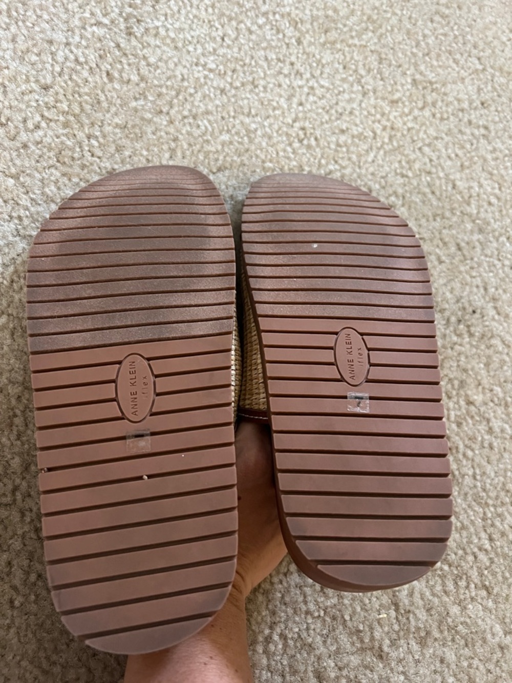 Anne Klein Tan and Brown Woven Buckle Slide Sandals - Picture 3 of 3